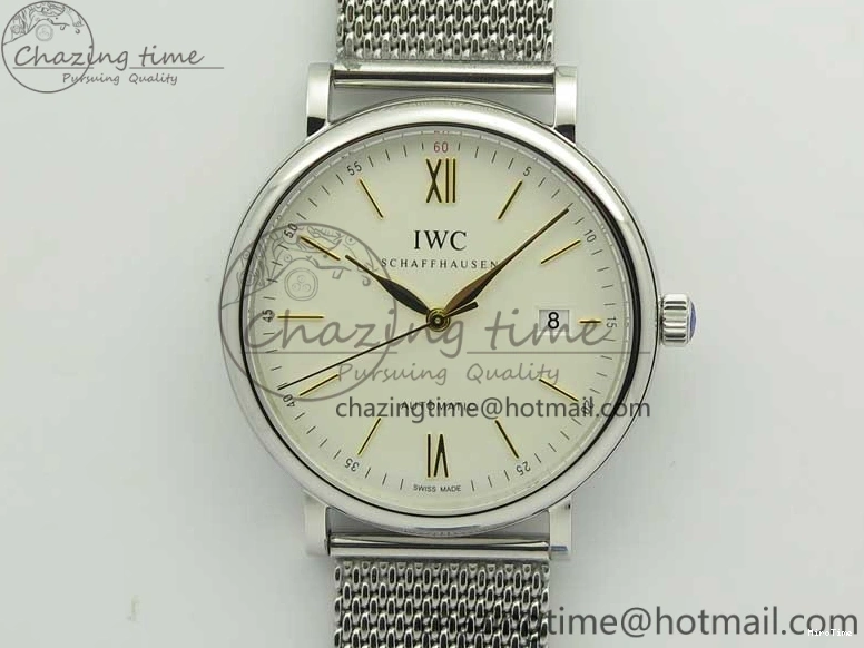 MIROTIME 0701 Breathable Portofino IW356501 SS V3 MK 1:1 Best Edition White Dial Gold Markers On SS Mesh Bracelet MIYOTA 7197